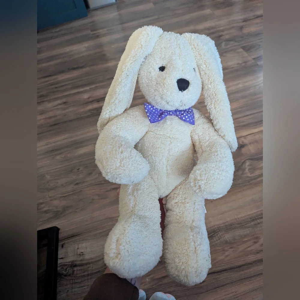 Plush Cream Bunny Dog Toy with Purple Bow - Soft Squeaky Companion -23